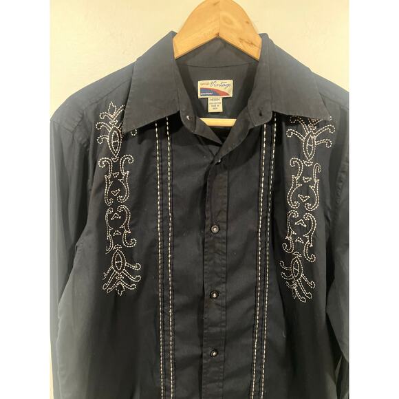 American Vintage Mens Cotton Embroidered Western Button-up Shirt  Black - Picture 3 of 7